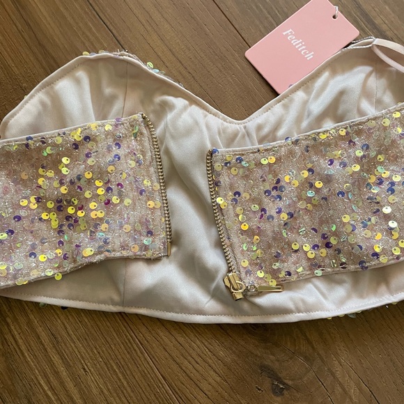 NWT Feditch Women's Sequin Two Piece Champagne  Sequin Mini Dress Size XL - Picture 11 of 16